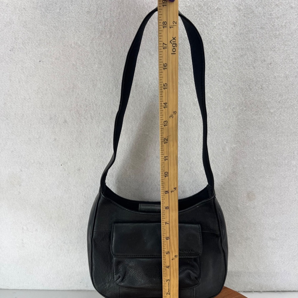 VTG Fossil Black Leather Shoulder Bag Purse Y2K‎ Flap Pocket Zip Organizer - Picture 4 of 7